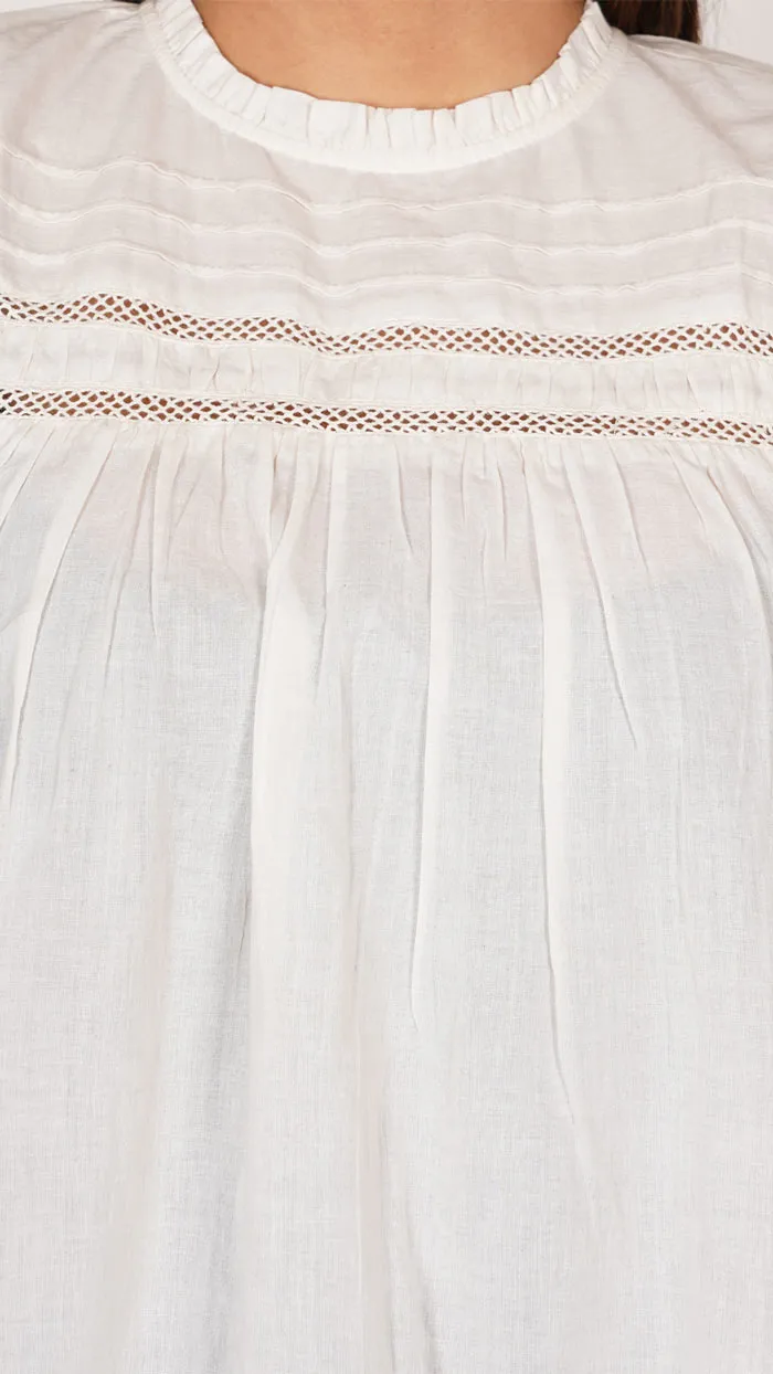 White Ruffle Shoulder with embroidery | Sleeveless Top